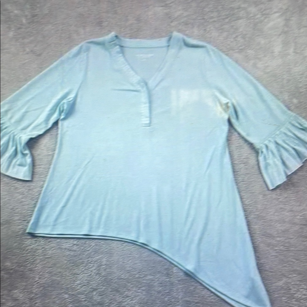 Light Blue Asymmetrical Hem Women's Top